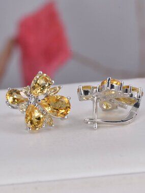 Natural Citrine Hoop Earrings 925 Sterling Silver